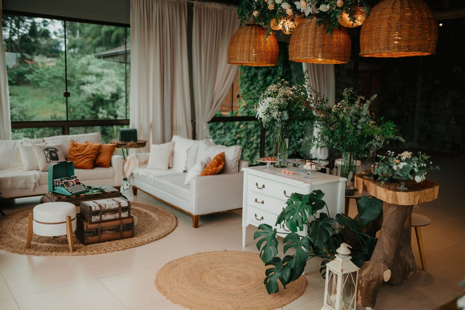 cozy bohemian living room with rustic decor