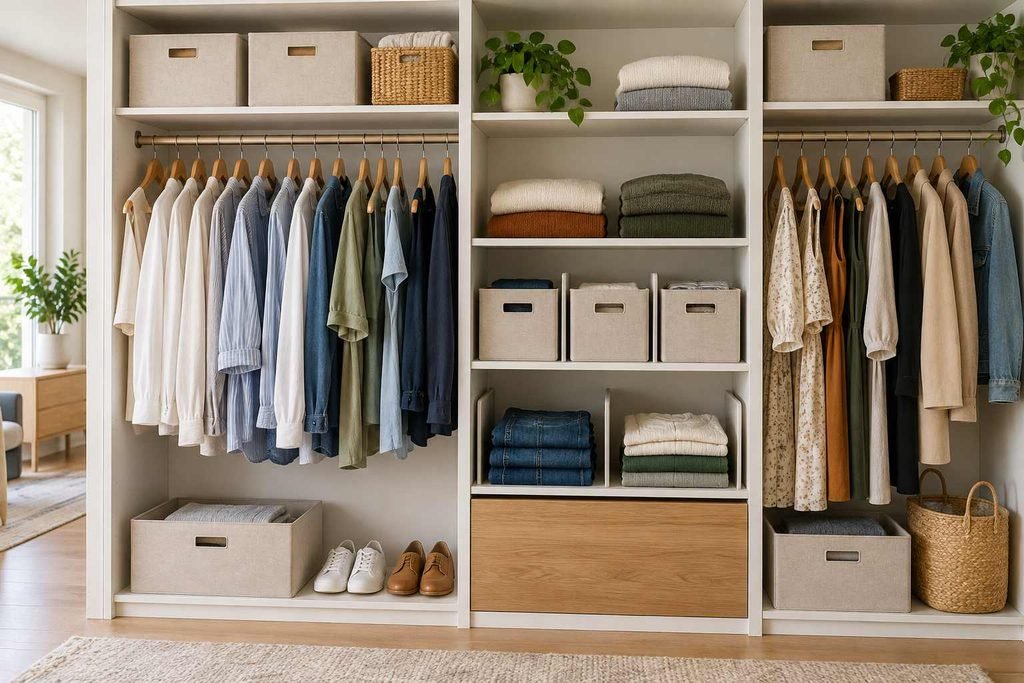 A lift‑up bed frame can hide bulky bedding without adding another cabinet to the room.