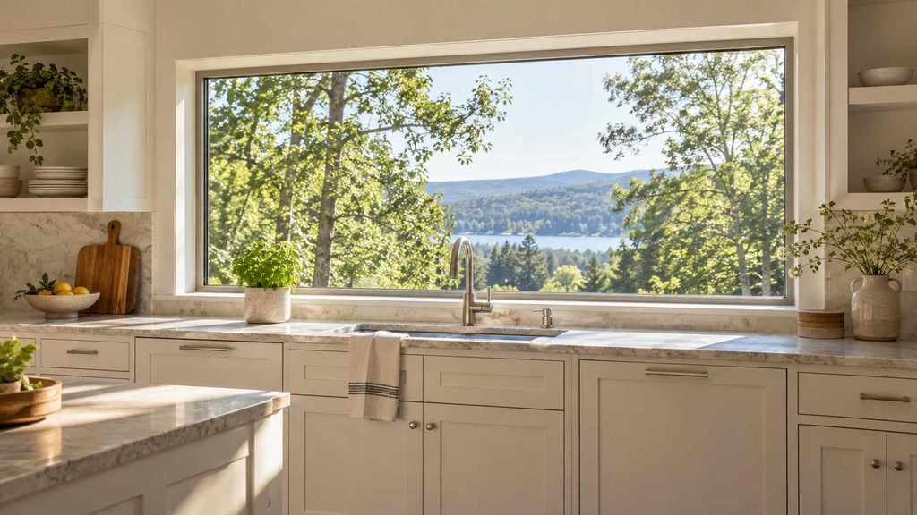 Install a wide horizontal window above the kitchen sink