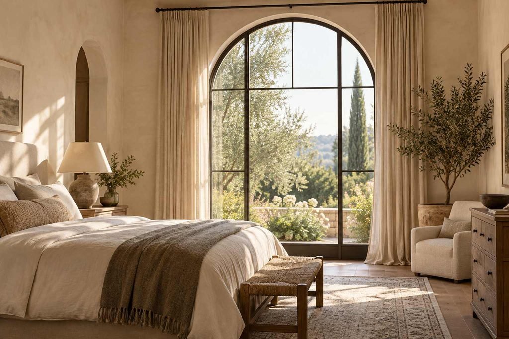 Cozy bay window reading nook with a cushioned built-in seat and storage.